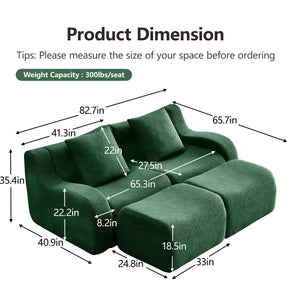 English Elm Soft Teddy Fabric Boneless Sofa with Ergonomic Curved Armrests, 32D High-Density Sponge Comfort and Anti-Slip Base Green W714S01440