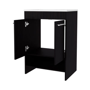 English Elm Wengue Modern 2-Door Bathroom Vanity with Open Shelves, Waterproof Cabinetry, Sleek Wenge Finish B062P355532