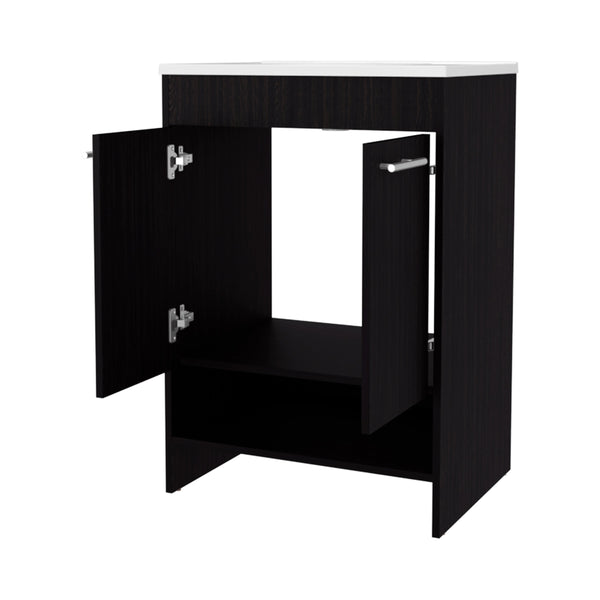 English Elm Wengue Modern 2-Door Bathroom Vanity with Open Shelves, Waterproof Cabinetry, Sleek Wenge Finish B062P355532