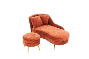 English Elm 58'' Chenille Chaise Lounge with Footstool Pocket Spring Comfort for Bedroom Living Room Red W2363S00088