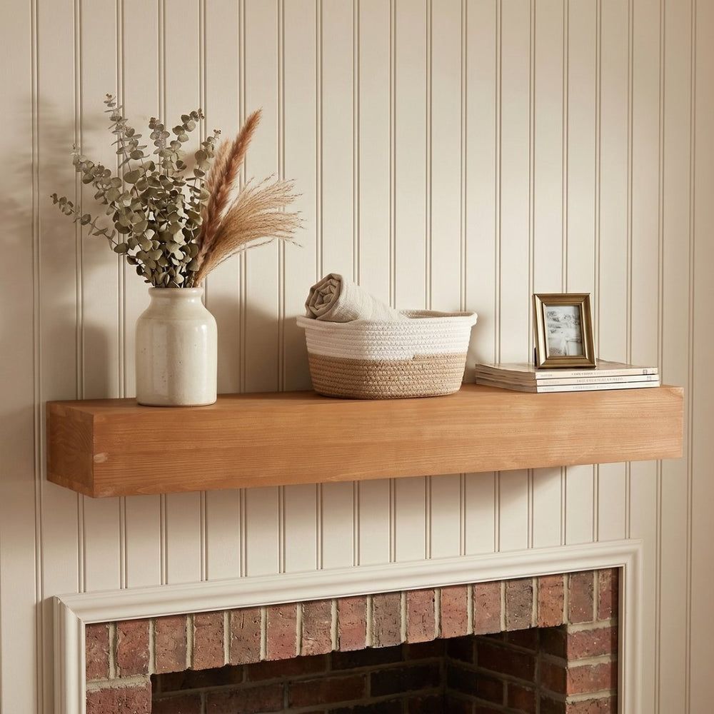 English Elm 48'' Solid Fir Wood Floating Mantel Shelf Farmhouse Style for Living Room Walls Light Brown W2640P386603