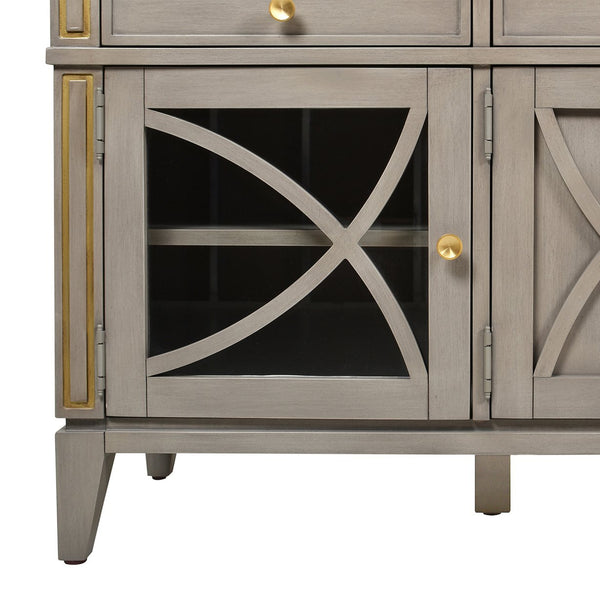 English Elm Jennifer Taylor Home - Dauphin 71" TV Stand Console Table in Grey Cashmere Wood with Gold Accents, Ample Storage, Assembled B2719P238490