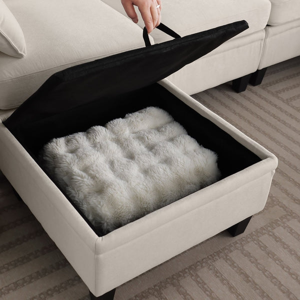 English Elm 102 Inch Linen Modular Sectional Sofa with Hidden Storage and Cloud Cushion Comfort Beige W1099S00208