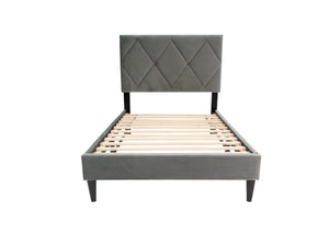 English Elm Twin Bed With Adjustable Headboard, Plush Velvet Upholstery & Elegant Diamond Stitching Design B089P240511-GIGA