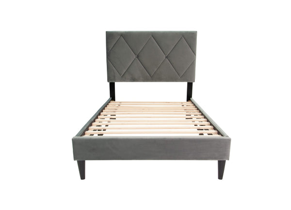 English Elm Twin Bed With Adjustable Headboard, Plush Velvet Upholstery & Elegant Diamond Stitching Design B089P240511-GIGA