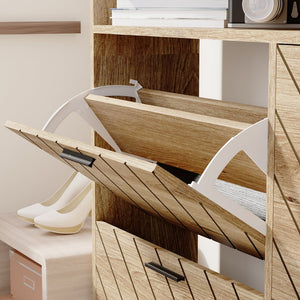 English Elm shoe cabinet Rustic Herringbone Flip-Drawer Organizer for Narrow Spaces, Dust-Proof Entryway Storage Driftwood W2227P207767