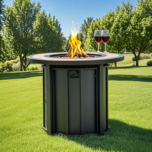English Elm 30" 30inch Propane Fire Pit Table 50000 BTU Mosaic Ceramic Top Steel Frame ETL Approved Patio Garden Black+Brown W853P293850