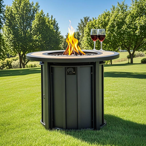 English Elm 30" 30inch Propane Fire Pit Table 50000 BTU Mosaic Ceramic Top Steel Frame ETL Approved Patio Garden Black+Brown W853P293850