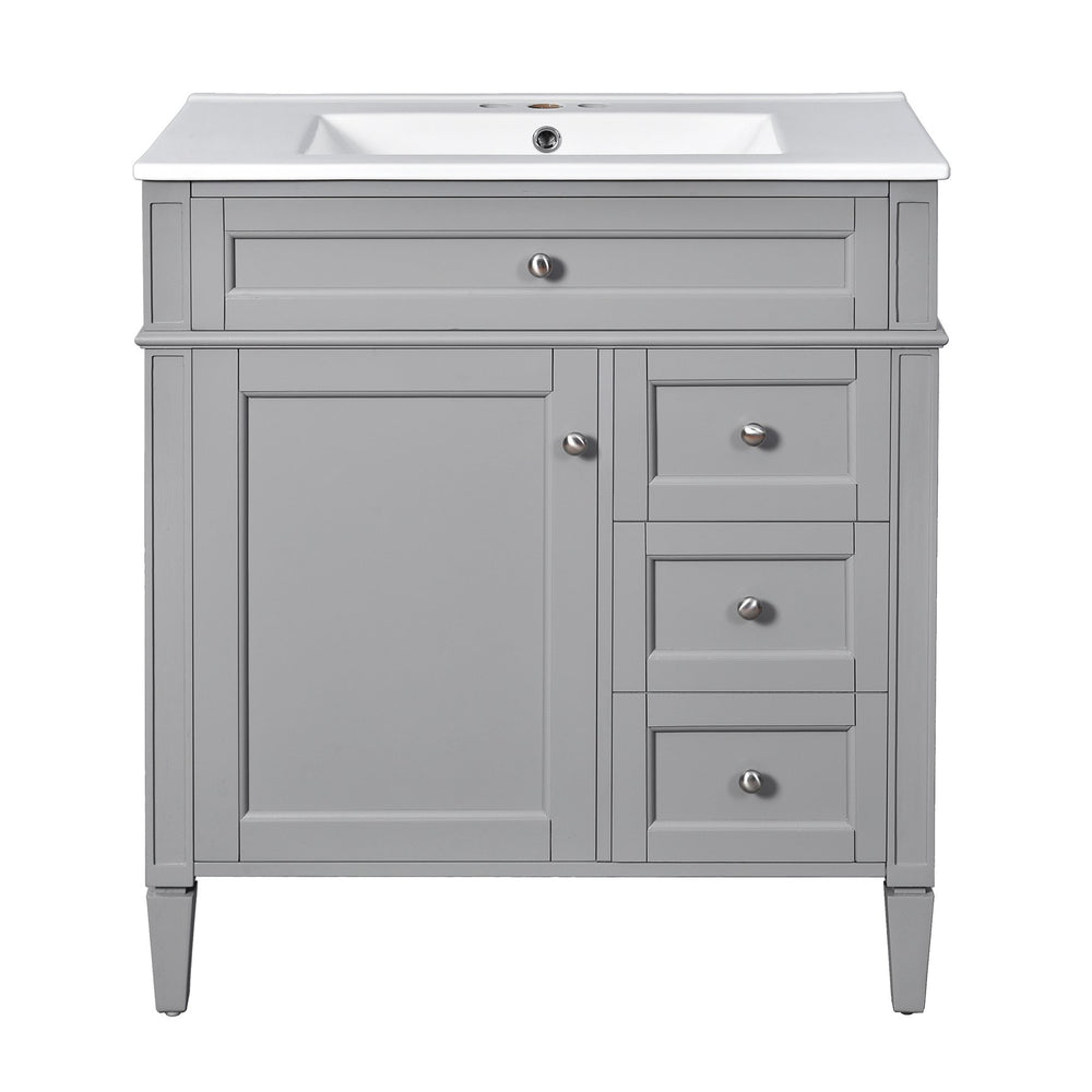 English Elm 30'' Modern Bathroom Vanity Set With Mirror, Stylish Freestanding Cabinet, Ample Storage & Sink SW000127AAE-1