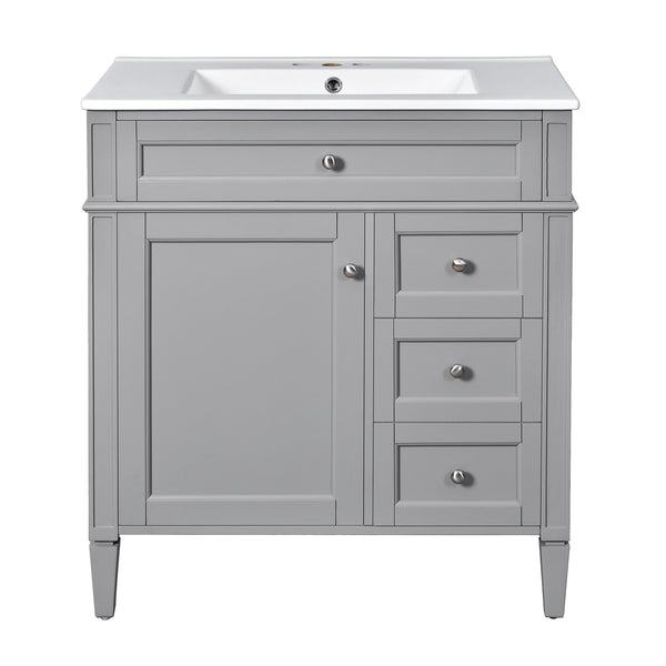 English Elm 30'' Modern Bathroom Vanity Set With Mirror, Stylish Freestanding Cabinet, Ample Storage & Sink SW000127AAE-1