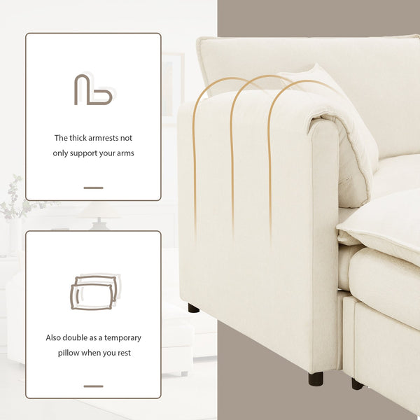 English Elm 103" Chenille Modular Sectional Sofa with Deep Wide Seats Double Cushions Removable Ottoman Luxurious Comfort for Living Room Cream N723S8687W