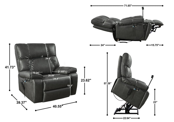 English Elm Recliner Power Lift with Dual OKIN Motors, Massage & Lumbar Heat, Infinite Recline, Cup Holders Gray W820S00024