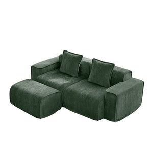 English Elm Streamlined Velvet Modular L-shape Sectional Sofa with Cloud Foam and French Piping Green W3041S00364