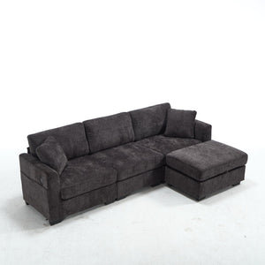 English Elm Modern Chenille L-shaped Sectional with Usb Charging Ottoman Storage Living Room Couch Black W2120S00014