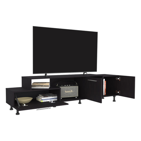 English Elm Athol 69" Two-Tier TV Stand Black – Sleek Engineered Wood Media Console, Cable Management, Fits 75" TVs B070P264146