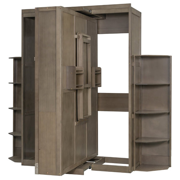 English Elm Rotating Murphy Wall Bed with Convertible Desk Dual Side Shelves Full Size Mdf Cabinet Gray LP000961AAE