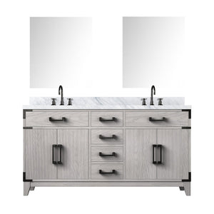 English Elm White Oak Double Bath Vanity With Carrara Marble Top, Chrome Faucets, Mirrors & Ample Storage B2731S01854-GIGA
