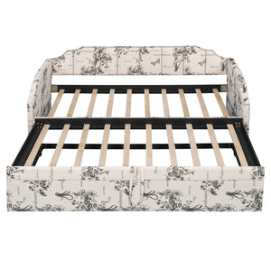English Elm Twin Linen Upholstered Daybed with Pop up Trundle and Built in Usb Charging White Tossed Botanical SF000199AAZ