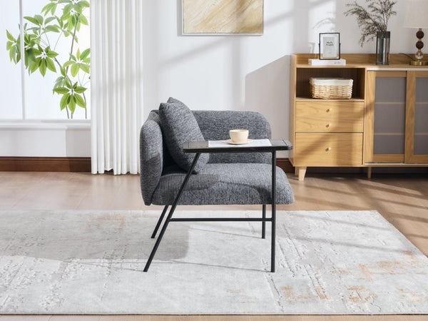 English Elm Leisure Linen Accent Chair with Built-in Side Table Pockets and Lumbar Pillow Modern Dark Gray W395P453309