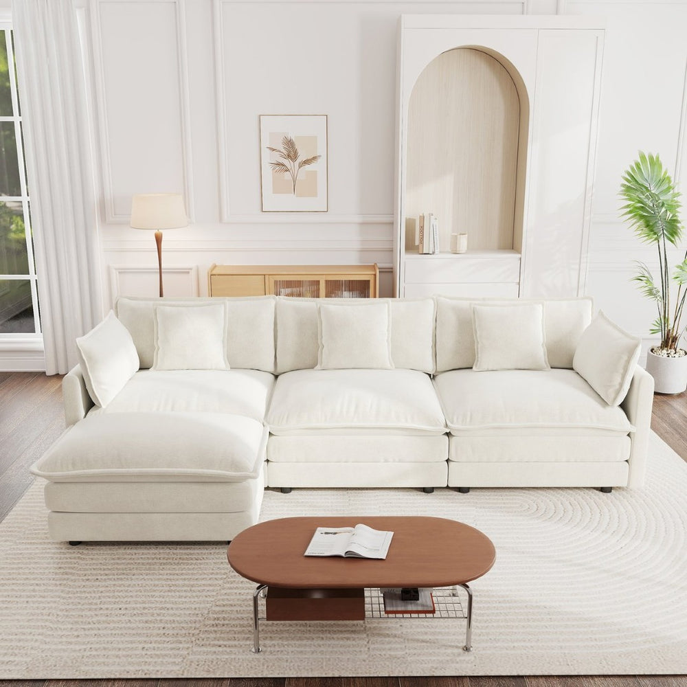 English Elm Free Modular Chenille Sectional Sofa with Reversible Ottoman for Living Room W714S00559