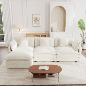 English Elm Free Modular Chenille Sectional Sofa with Reversible Ottoman for Living Room W714S00559