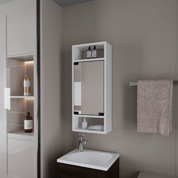 English Elm Amory Mirrored Medicine Cabinet White – Durable Engineered Wood, Slim 33.5" x 17" Wall Mount, Modern Bathroom Storage B092P315583