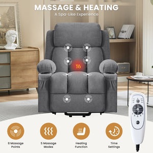 English Elm Swivel Rocker Recliner with Massage Heat and Usb Port for Living Room Comfort Grey W1521P425512