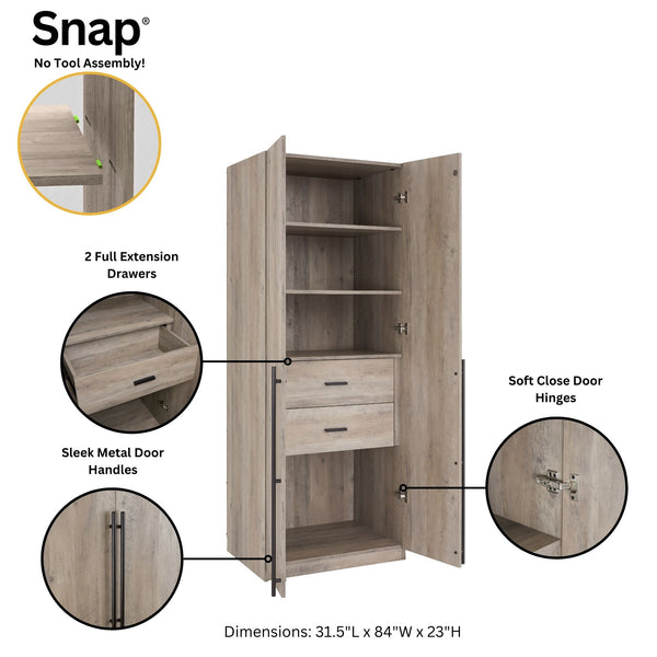 English Elm Lee 32" Rustic Gray Wardrobe Closet – Stylish Space-Saving Design With Soft-Close Doors & Easy Assembly B365S00128