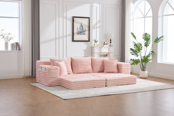 English Elm Oversized Corduroy Cloud Couch Convertible Sleeper Sofa with Memory Foam Seating Pink W395S00121