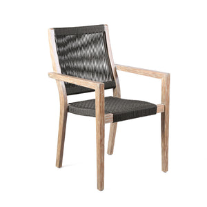 English Elm Madsen Eucalyptus Wood Dining Chairs Set of 2 — Tall Back Charcoal Rope, Gray Teak Finish, UV-Resistant Comfort B2736P354402