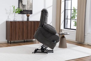 English Elm Ultra Wide Velvet Swivel Lounge Chair with Massage Heating and Powered Lift Assist Grey W547P425986