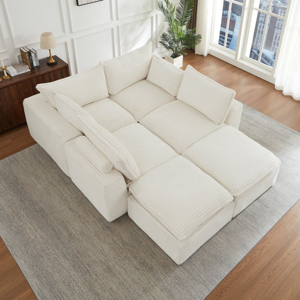 English Elm Cloud Corduroy U-shape Sectional with Ottoman Convertible Modular Living Room Sofa W2339S00134