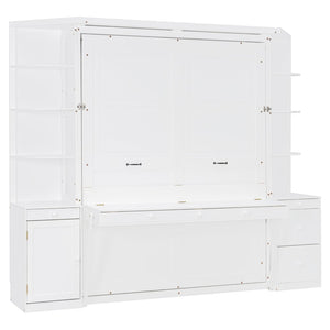 English Elm Queen Murphy Bed with Integrated Desk Cabinet Storage Wall Unit for Home Office White LP000739AAK