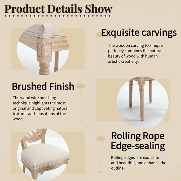 English Elm French Country Dining Chairs Set Of 2 - Upholstered Rattan Back, Elegant Carved Design For Home Use W3426P324257