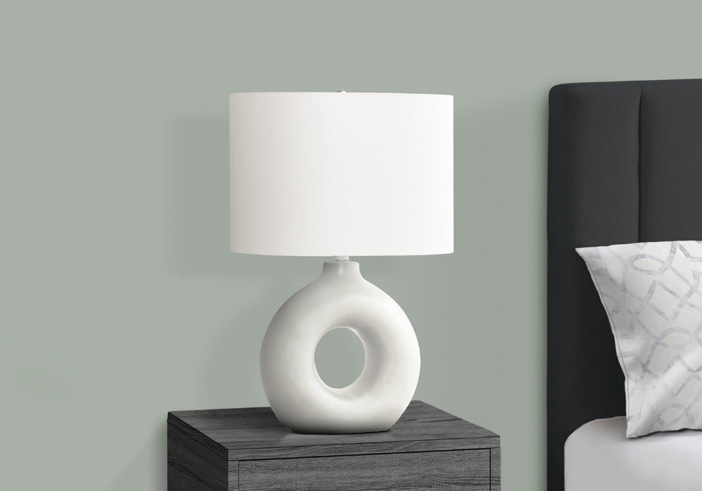 English Elm Lighting, Sculptural Donut Ceramic Base Table Lamp with Oval Ivory Shade Modern Decor B2710P461822
