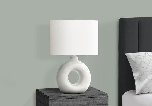 English Elm Lighting, Sculptural Donut Ceramic Base Table Lamp with Oval Ivory Shade Modern Decor B2710P461822