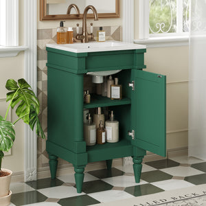 English Elm 18-Inch Modern Bathroom Vanity with Sink Compact Retro Design Durable MDF & Solid Wood Legs Storage-Friendly Green N710P257401F