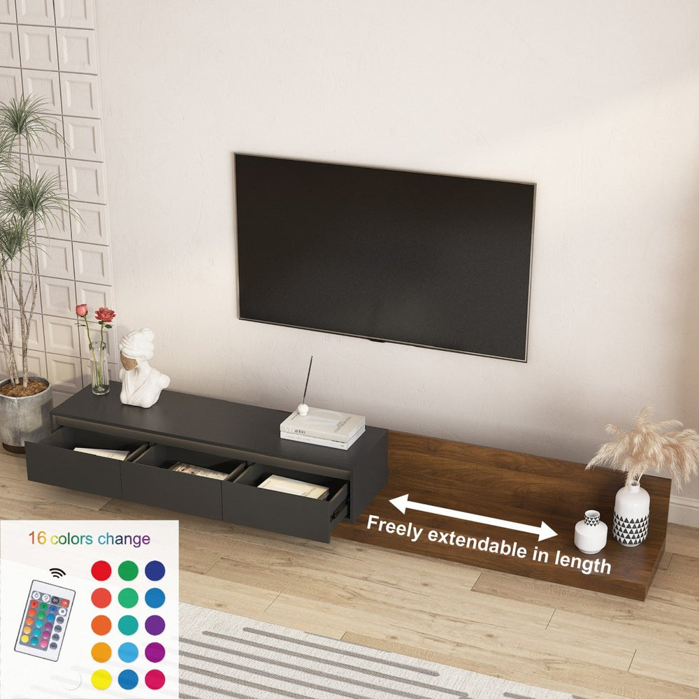 English Elm Modern Low Profile Media Cabinet with Led Lighting and Wood Storage for Living Room W1321P400994