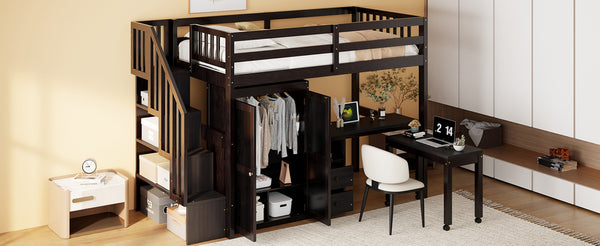 English Elm Queen Murphy Bed with Integrated Desk Cabinet Shelves Space Saving Studio Solution Espresso N708S00013P