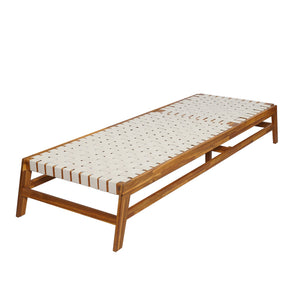 English Elm Christopher Knight Home® - Outdoor Rope Chaise Lounge with Acacia Wood Frame and Adjustable 4-Position Recline for Patio Comfort Teak,White 84.84 L x 29.13 W x 5.78 H N776P288556W
