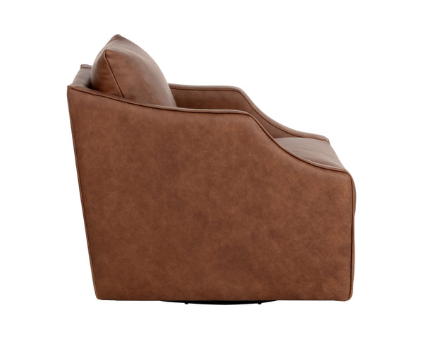 Sunpan Orwell Swivel Lounge Chair - Luxurious Cognac Leather, Modern Design With Sleek Lines & Comfort Brown Leather 112041