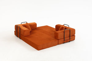 English Elm Full Foam Modular Sofa Bed Corduroy Upholstered Convertible Lounger for Studio Apartments Orange W3326P450802