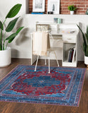 Unique Loom Mangata Molly Machine Made Medallion Rug Red and Blue, Ivory/Light Blue/Light Brown/Gray 7' 10" x 7' 10"