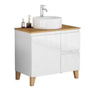 English Elm 31.5-inch Bathroom Vanity Solid Wood Top Ceramic Basin Soft Close Glossy White W3151S00069