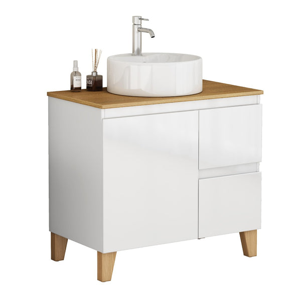 English Elm 31.5-inch Bathroom Vanity Solid Wood Top Ceramic Basin Soft Close Glossy White W3151S00069