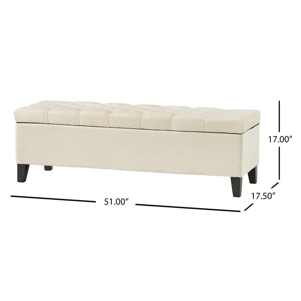 English Elm Christopher Knight Home® - Button Tufted Diamond-Stitched Storage Ottoman Bench with Soft-Close Hinge, Removable Legs, 52" Largo Beige N769P227940I