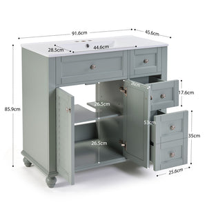 English Elm 36" Modern Grey Bathroom Vanity with Ceramic Sink, Solid Wood Frame, Soft-Close Drawers, Organizer Storage Blue+Grey W2896P344088