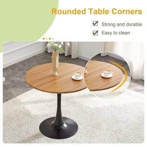 English Elm Round Faux Marble Tulip Pedestal Dining Table Mid Century Modern for Small Bistro Spaces Black,Wood W2920P405350