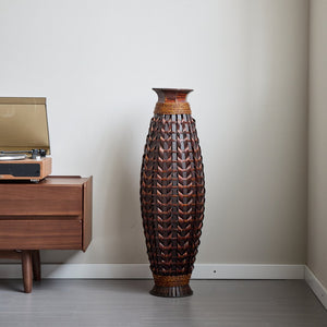 English Elm A 39-inch hand-woven bamboo floor vase in Acacia Wood PVC finish — 37.75" tall modern rattan decor for entryway W2796P283884