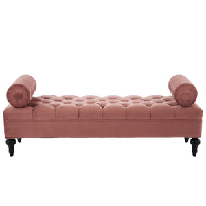 English Elm Modern Tufted Velvet Bench with Gourd Legs and Pillows for Bedroom Entryway Pink N761P335807H